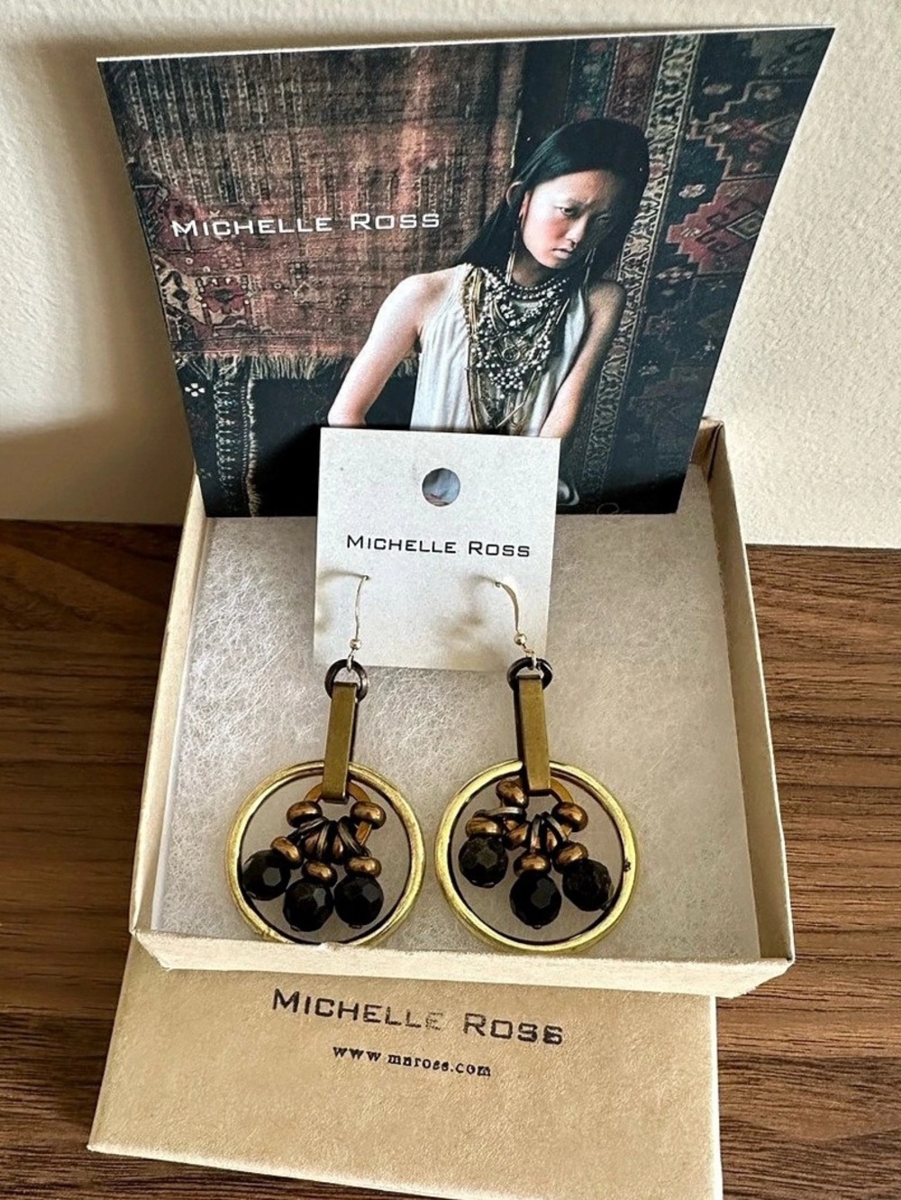 Michelle Ross Dangle Earrings with Black Beads NWT
